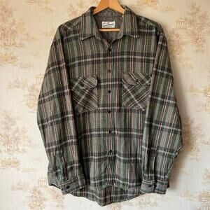 Vintage 90s Sears Roebuck Wool Blend Flannel | Green Plaid | XL Tall